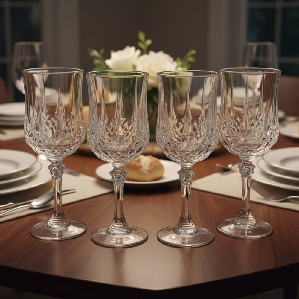 Cristal d'Arques Durand Longchamp Wine Glasses, Set of 4, Vtg Crystal Stemware